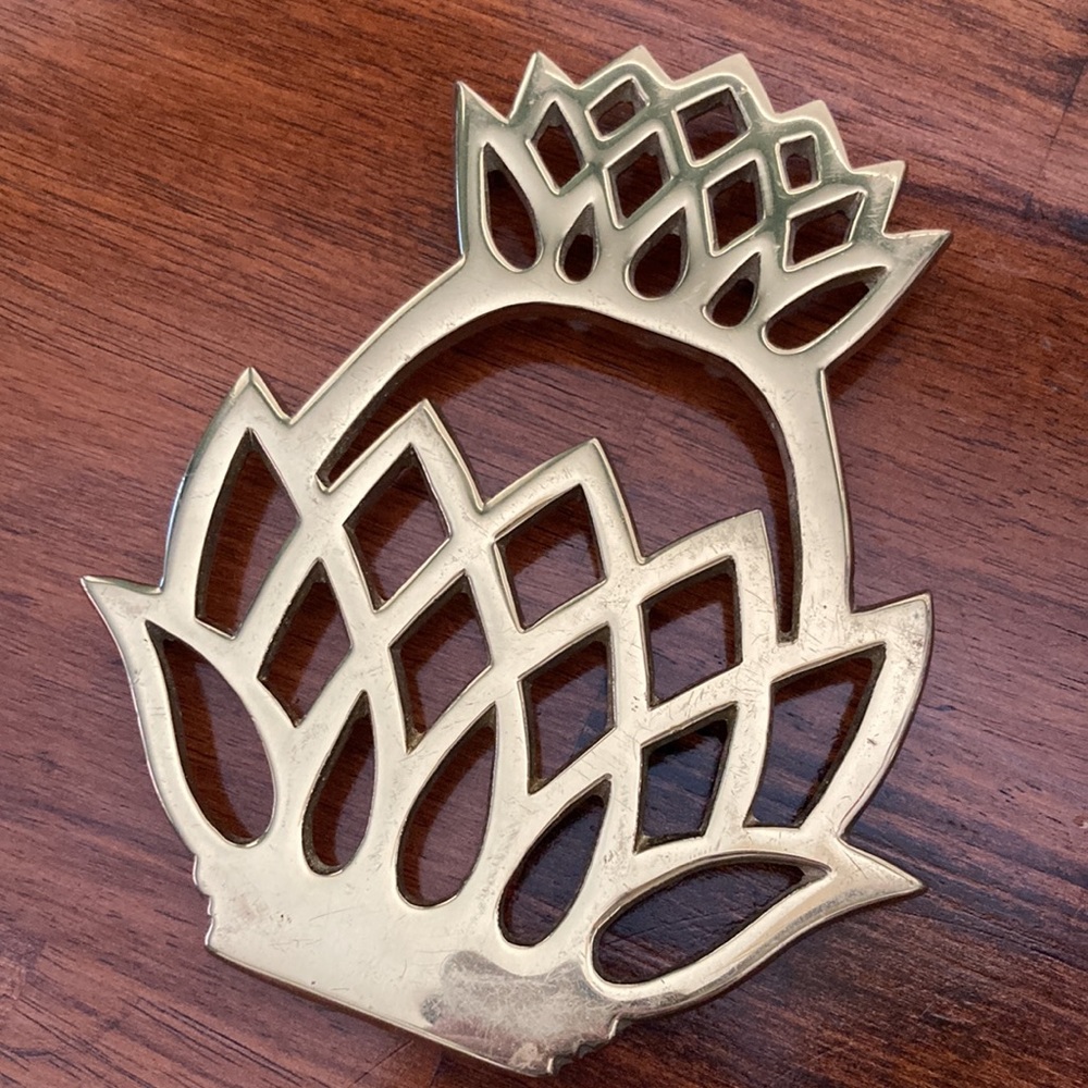 Vintage Pineapple Coaster Heat Pad 1970s Gold Plated Funky Bohemian Home Decor